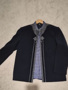 Embellished Black Jacket with Blue Trim